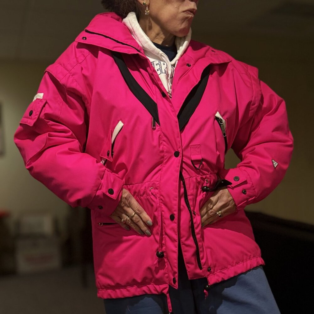 Vibrant Pink Ski & Snow Jacket with Black Trim & adjustable waistband